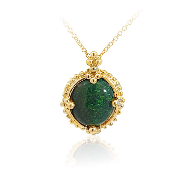 14k Yellow Gold 4ct Matrix Boulder Opal Beaded Pendant