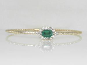 Yellow Gold Beaded Flex Bangle with Emerald and Diamond