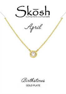 Skosh Gold Plated Bezel Set Birthstone Necklace- April