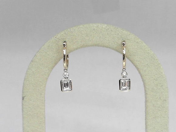 Yellow Gold Bezel Set Baguette Dangle Diamond Earrings