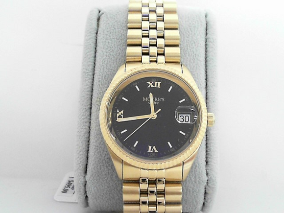 Moore's Elite Mens Yellow Roman Numeral Black Dial Watch