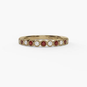 14k Yellow Gold Diamond and Garnet Band