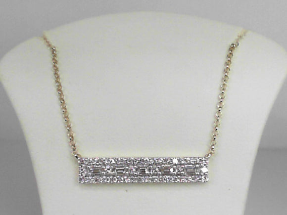 Yellow Gold Diamond Bar Necklace with 0.75 CT Baguette and Round Diamonds