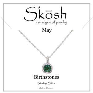 Skosh Silver May Birthstone w/ CZ Halo Necklace 16+2"