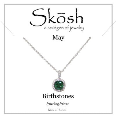 Skosh Silver May Birthstone w/ CZ Halo Necklace 16+2