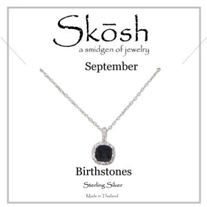 Skosh Silver September Birthstone w/ CZ Halo Necklace 16+2"