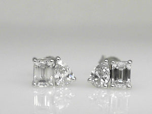 White Gold Toi et Moi Style Lab Grown Diamond Studs with Pear and Emerald Shape