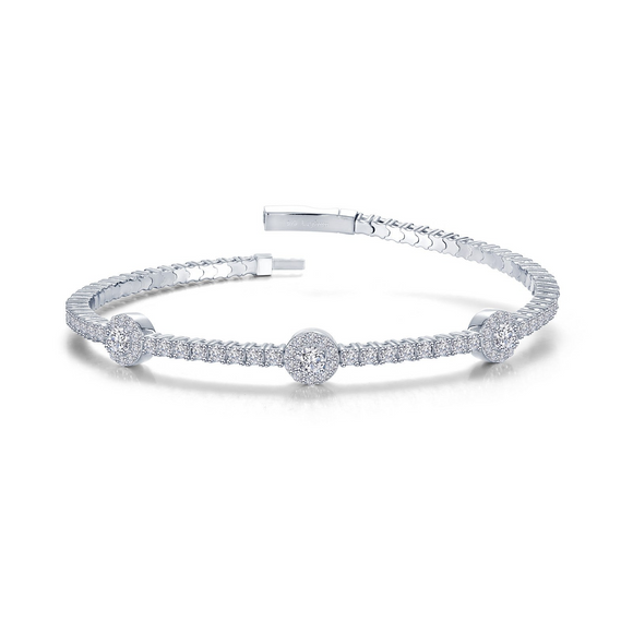 Sterling Silver Round Halo 2.90ctw Tennis Flex Bangle Bracelet