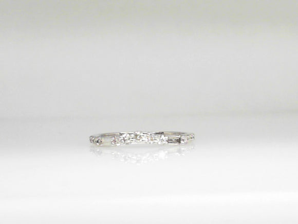 White Gold Curved Round and Baguette Diamond Wedding Band