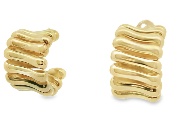 Gold Filled Wave Chunky Post Hoop Earrings