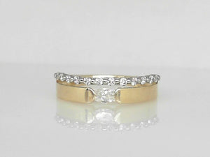 Yellow Gold Double Row Diamond Band with Oval Diamond Center