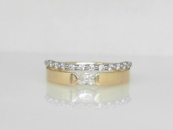 Yellow Gold Double Row Diamond Band with Oval Diamond Center