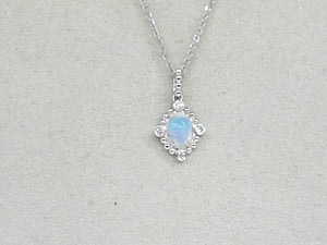 14k White Gold Opal and Diamond Pendant