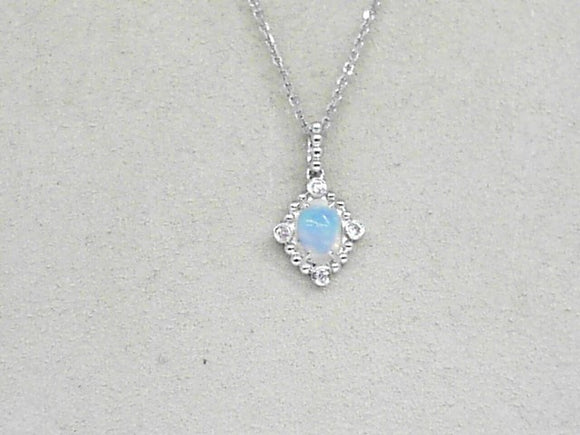 14k White Gold Opal and Diamond Pendant