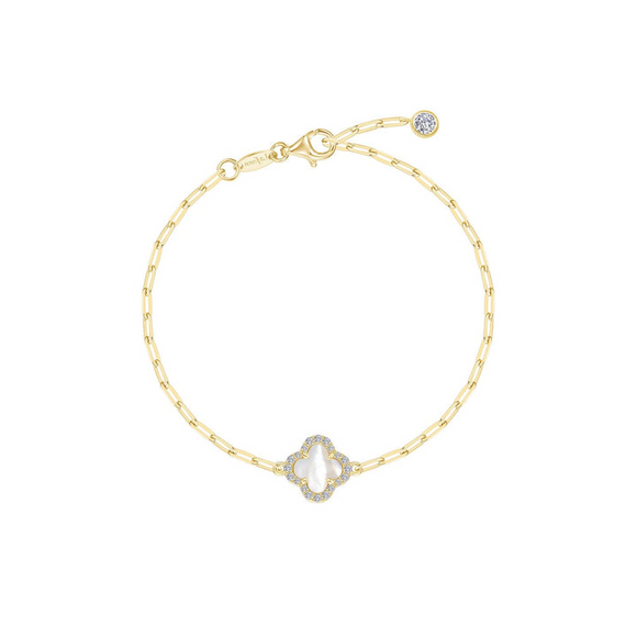 Lafonn Gold Plated Mother of Pearl Clover Paperclip Bracelet