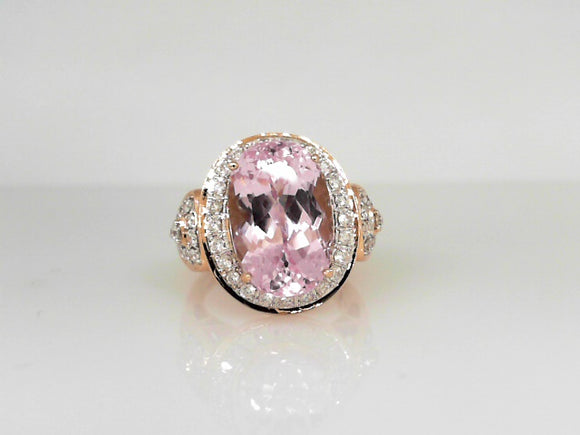 Rose Gold Oval Kunzite Ring with Diamond Halo Detail