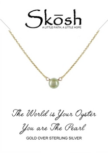 Skosh Gold Plated Sterling Silver Stationary Pearl Neckalce 16+2"