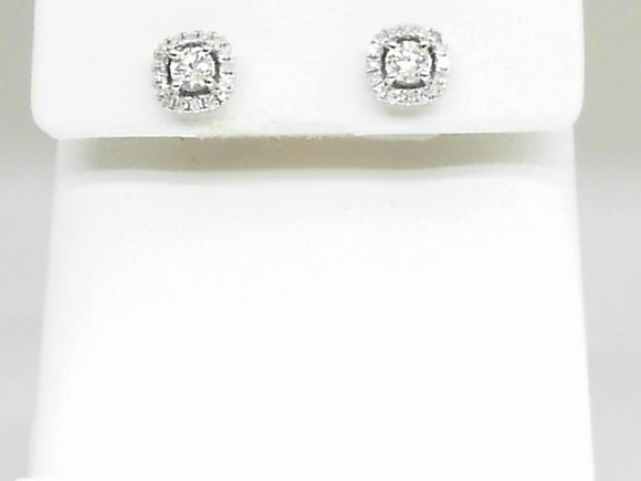 14K White Gold Diamond Stud Earrings with Halo