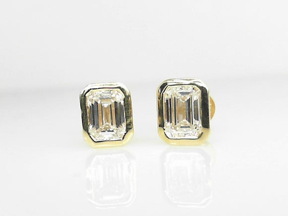 Yellow Gold Bezel-Set Lab Grown Emerald-Cut Diamond Studs