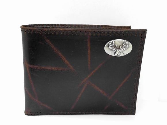 Brown Wrinkle Buck Concho Bifold Leather Wallet