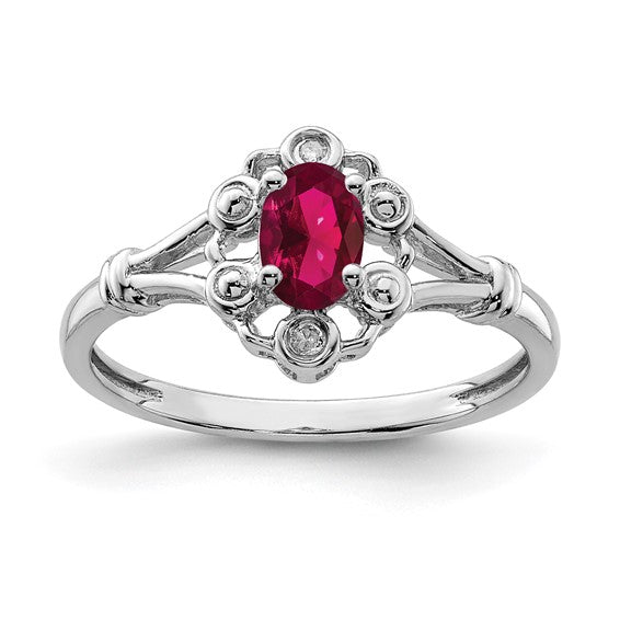 Sterling Silver Rhodium-plated Created Ruby and Diam. Ring Size 6