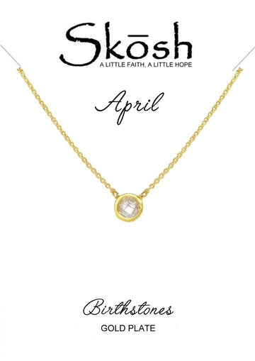 Skosh Gold Plated Bezel Set Birthstone Necklace- April