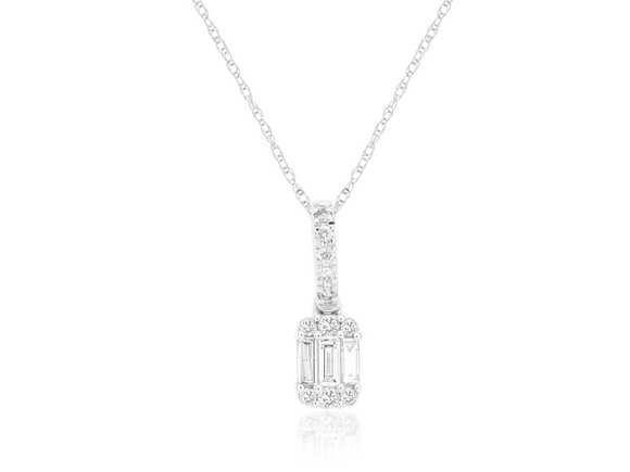 14k White Gold Diamond (0.14ct) Baguette Necklace