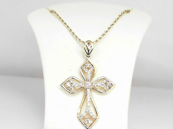 Yellow Gold Diamond Cross on Yellow Gold Wheat Chain with 0.78 CT Diamonds