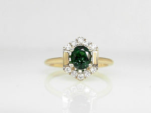 14k Yellow Gold Tsavorite Garnet and Diamond Ring