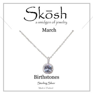 Skosh Silver March Birthstone Necklace 16+1+1"