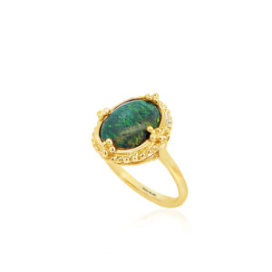 14k Yellow Gold 4ct Matrix Opal Beaded Ring