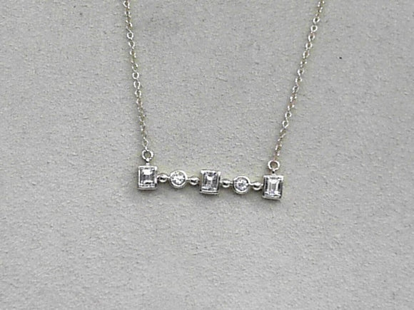 Yellow Gold Round and Baguette Diamond Bar Necklace