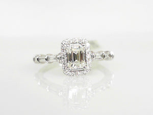14K WG .90 CTW Emerald w/ Halo & Baguette Diamond Engagement Ring