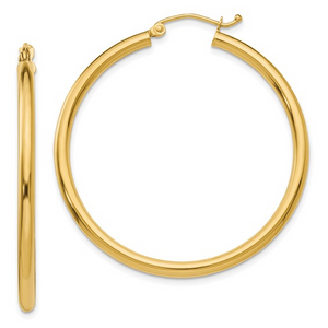 10k Yellow Gold 2.5mm Lightweight Tube Hoops Earrings