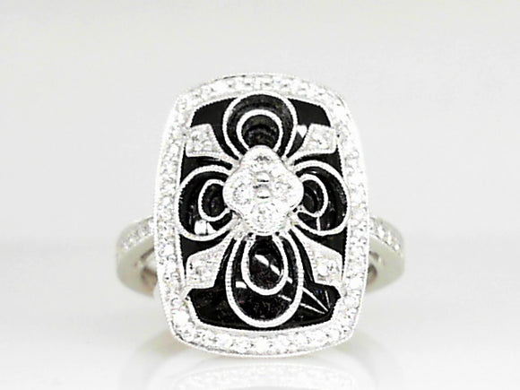 White Gold Black Onyx and Diamond Ring