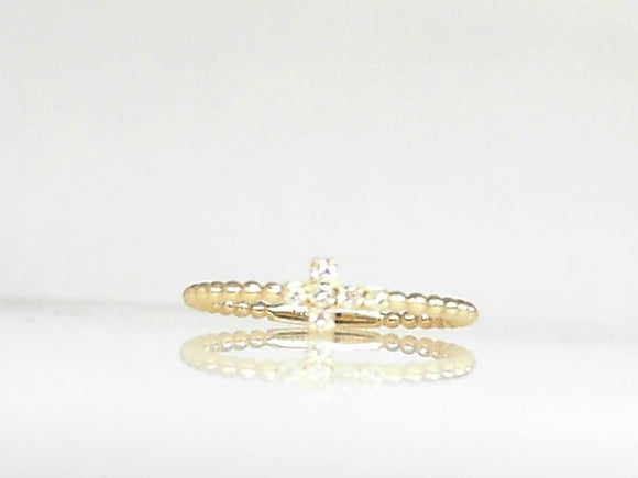 14k Yellow Gold Diamond 0.058ct Cross Beaded Ring