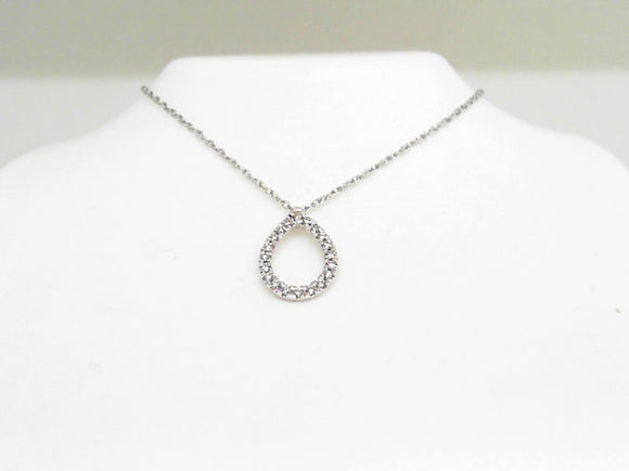 14k White Gold Diamond Pear Pendant with Chain