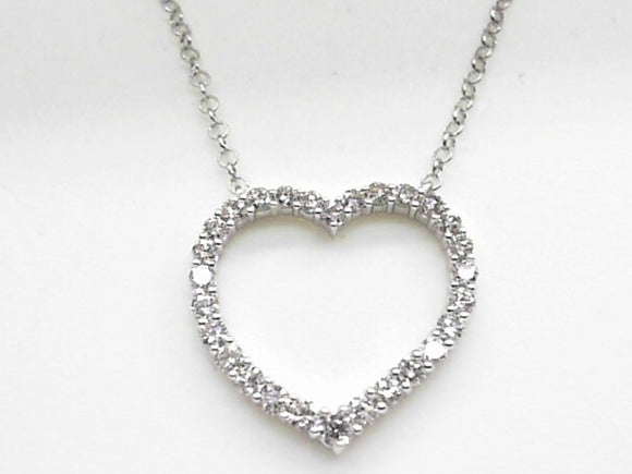 14k White Gold Diamond Open Heart Necklace