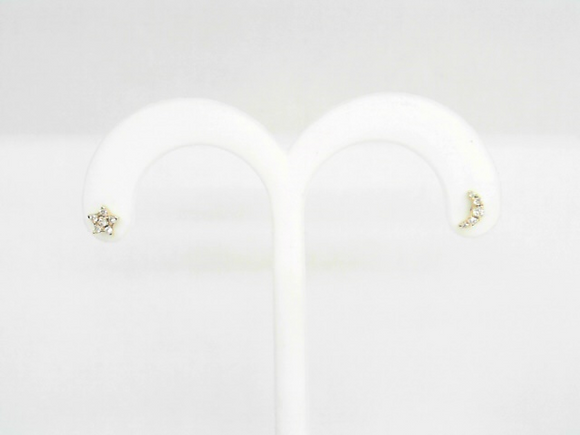 Yellow Gold Diamond Star and Moon Stud Earrings