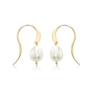 Yellow Gold Freshwater Pearl Simple Hoop Hook Earrings