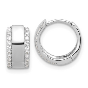 Sterling Silver Rhodium Plated CZ Edged 6.25mm Hinge Hoop Earrings