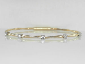 Yellow Gold Textured Twisted Diamond Station Bangle Bracelet