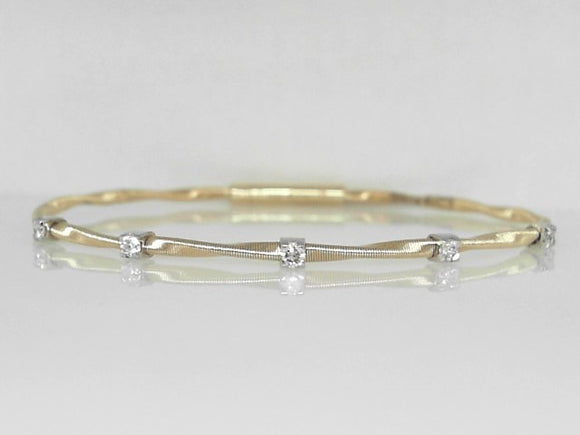 Yellow Gold Textured Twisted Diamond Station Bangle Bracelet