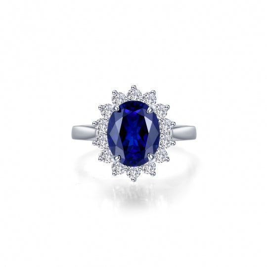 Lafonn Oval Lab Grown Sapphire Ring with Simulated Diamond Halo