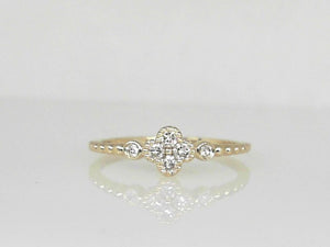 Yellow Gold Beaded Diamond Clover Ring