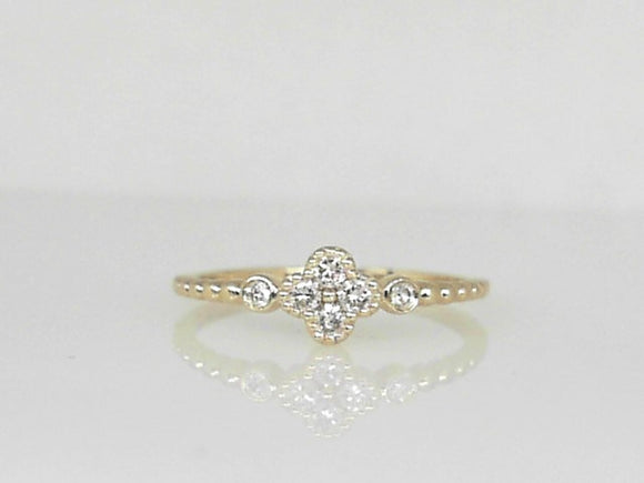 Yellow Gold Beaded Diamond Clover Ring