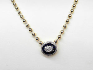 Yellow Gold Beaded Necklace with Diamond and Sapphire Pendant