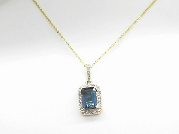 14k Yellow Gold London Blue Topaz and Diamond Pendant with Chain