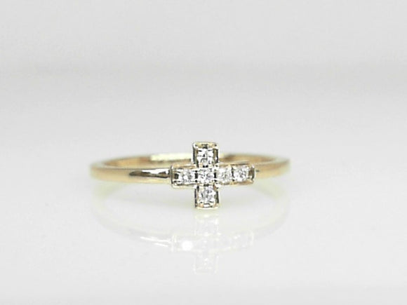 14k Yellow Gold Diamond Cross Ring