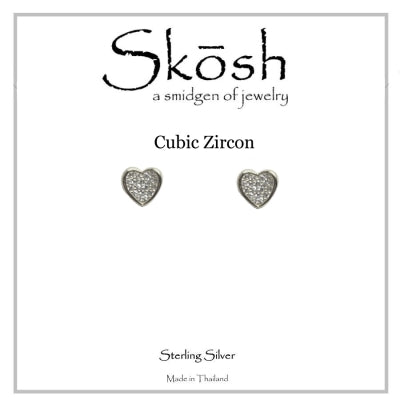 Skosh Sterling Silver Pave CZ Heart Stud Earrings